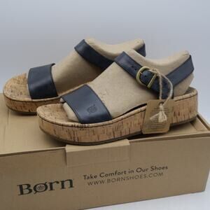 NEW Born Women's 7 Black Leather Sari Sandals Cork Flatform